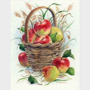 Basket of Apples with Grasses