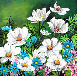 Blue Daisies and Cosmos