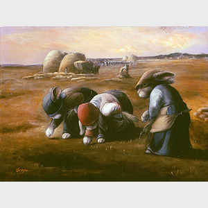 Bunny Gleaners, after Millet