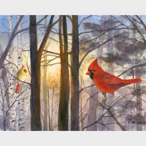 Foggy Sunrise Cardinals