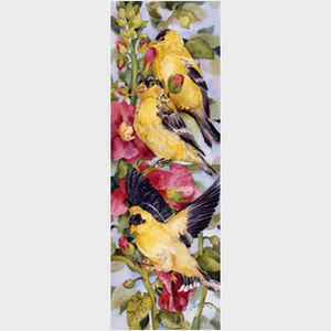 Goldfinches and Hollyhocks