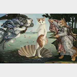 Kitty on the Half Shell, after Botticelli