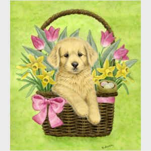 Puppy in Spring Basket