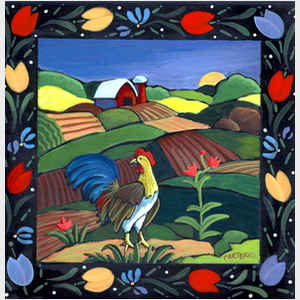 Rooster Tulips Tile