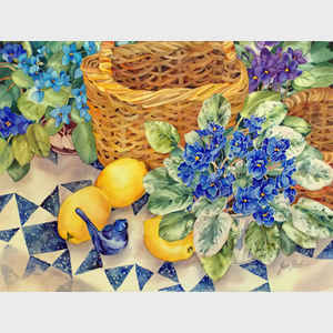 Violets and Lemons with Bluebird